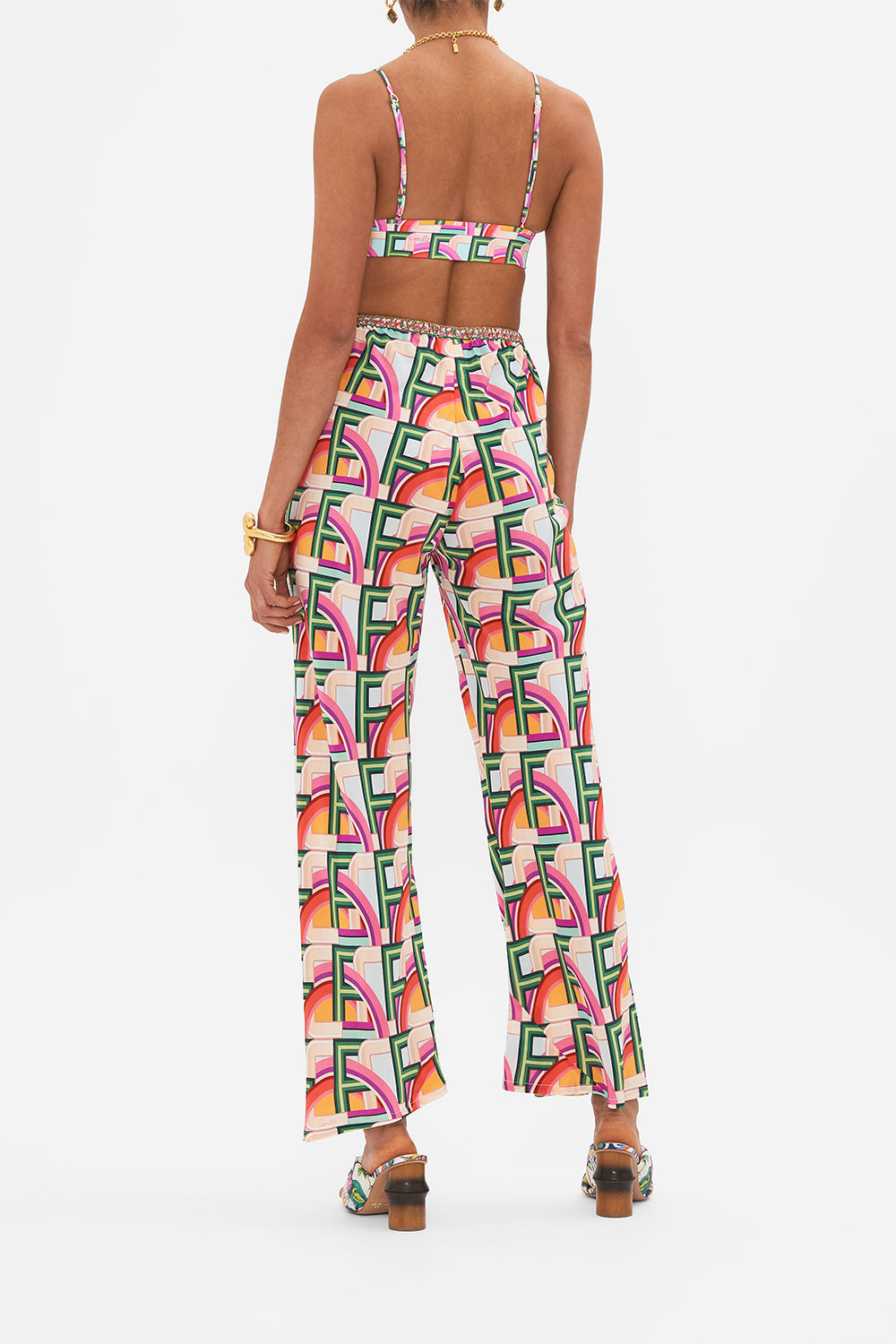 Back view of model wearing CAMILLA lingerie soft bra in An Italian Welcome print