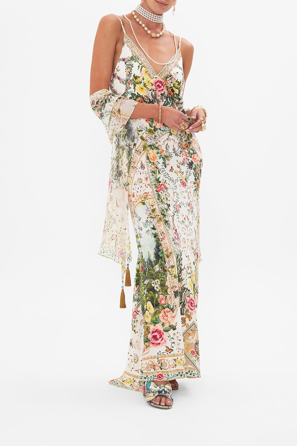 CAMILLA long silk scarf in Renaissance Romance print 