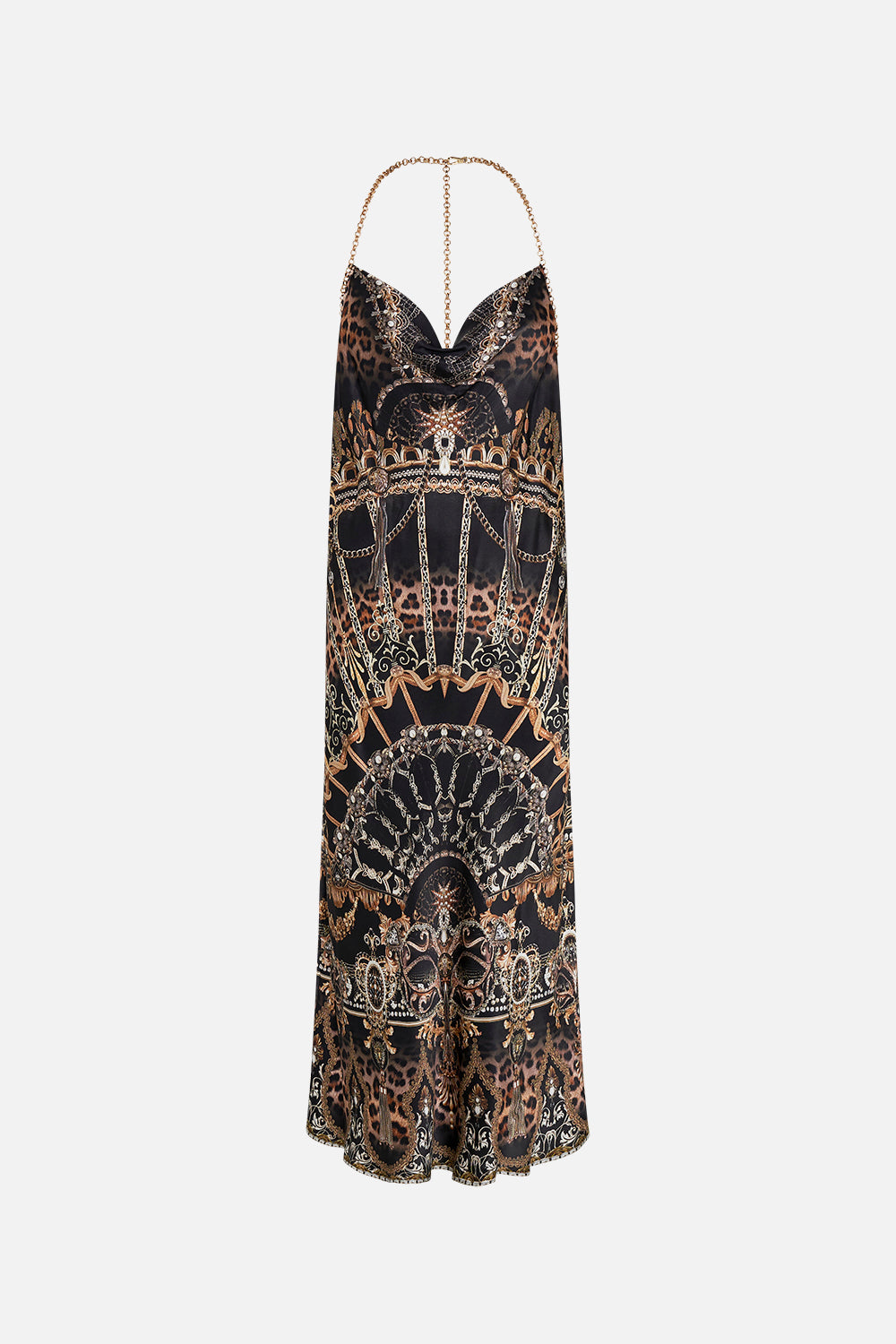 CAMILLA silk halter dress in Masked At Moonlight print