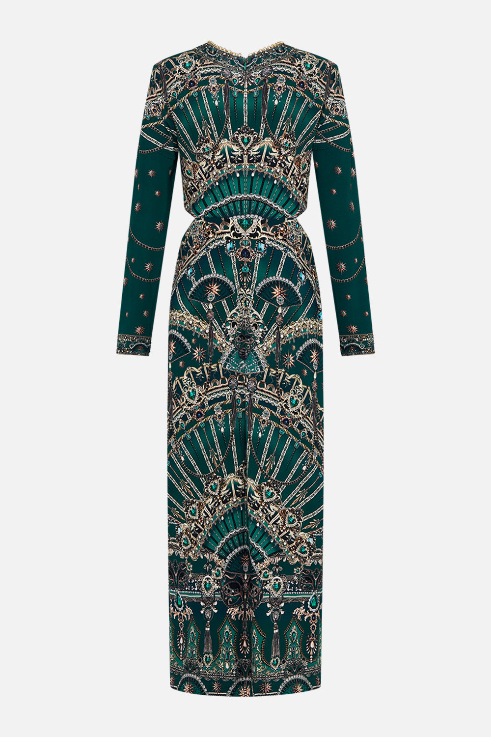 CAMILLA cut out green jersey dress in A Venice Veil print