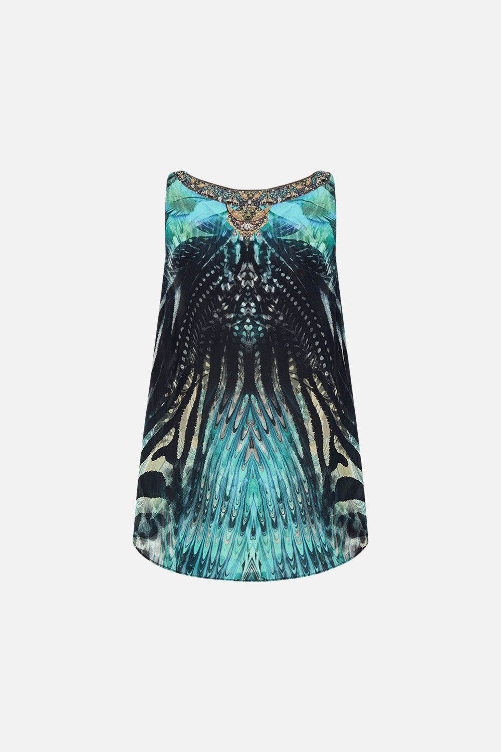 Product view of CAMILLA silk tank top in Azure Allure print