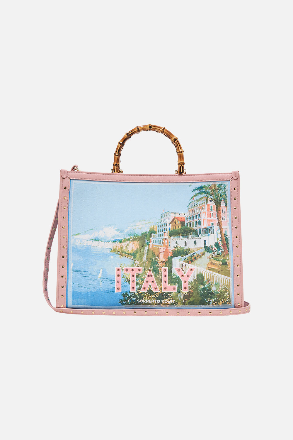 Product view of CAMILLA designer tote bag in From Soreento With Love print