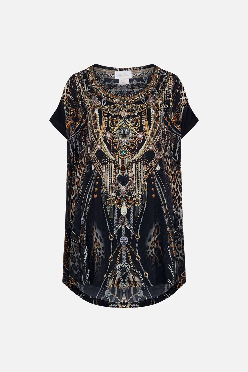 Product view of CAMILLA loose fit tee in Chaos In The Cosmos animal print