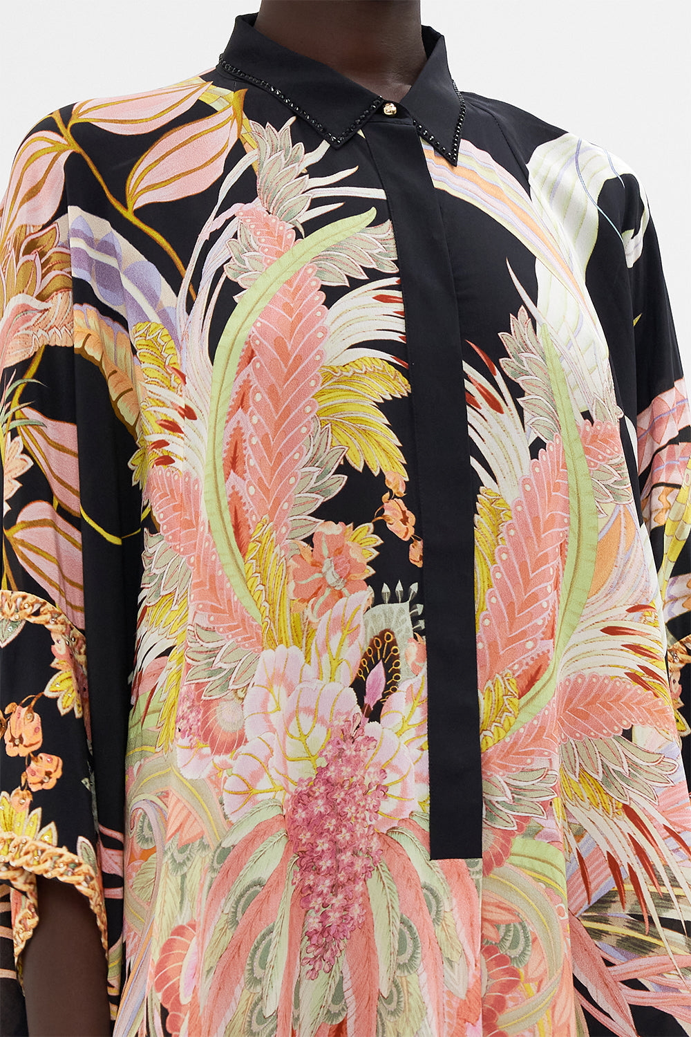 Video of model wearing CAMILLA silk kaftan in Lady Of The Moon print