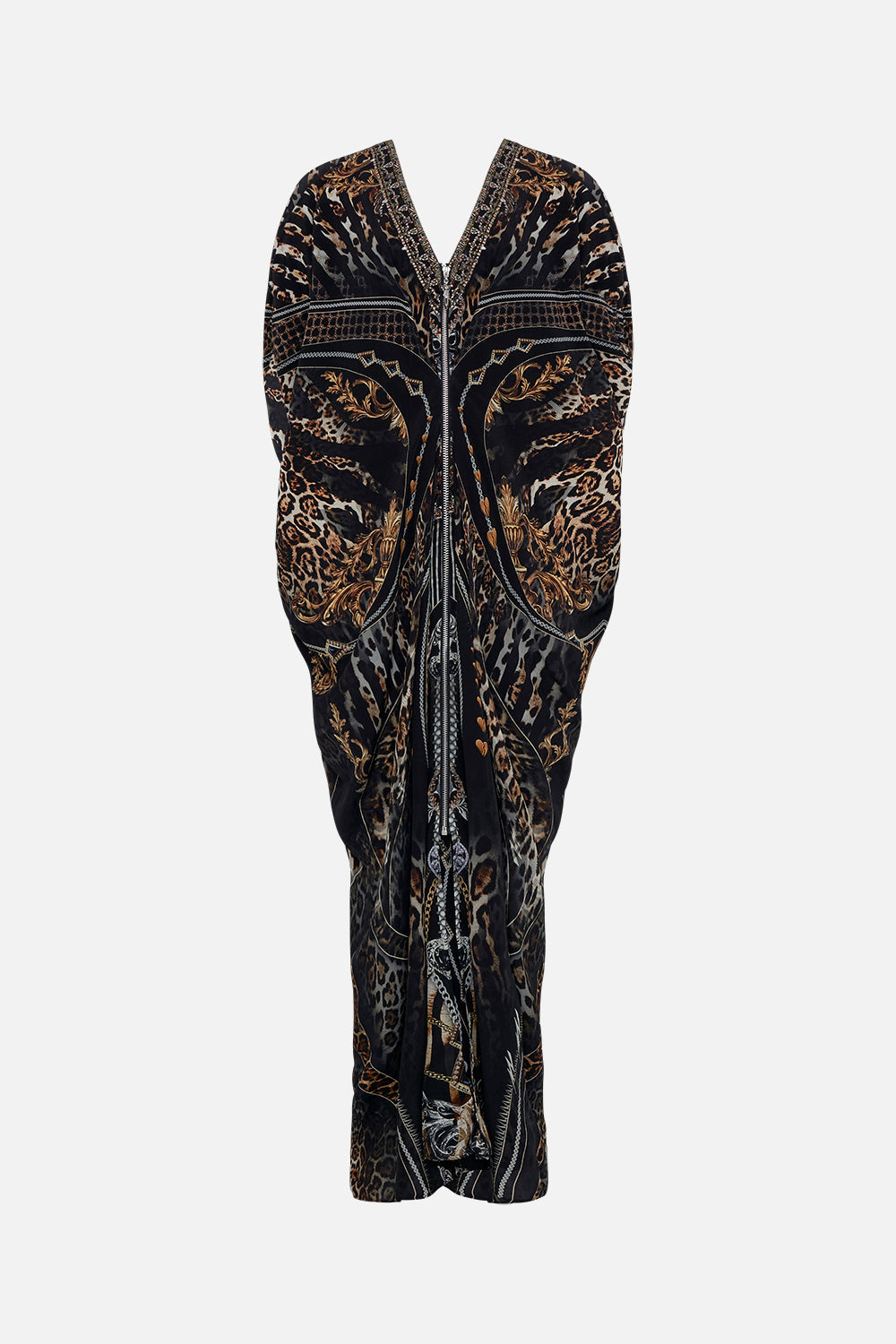 Product view of CAMILLA silk maxi dress Chaos In The Cosmos animal print