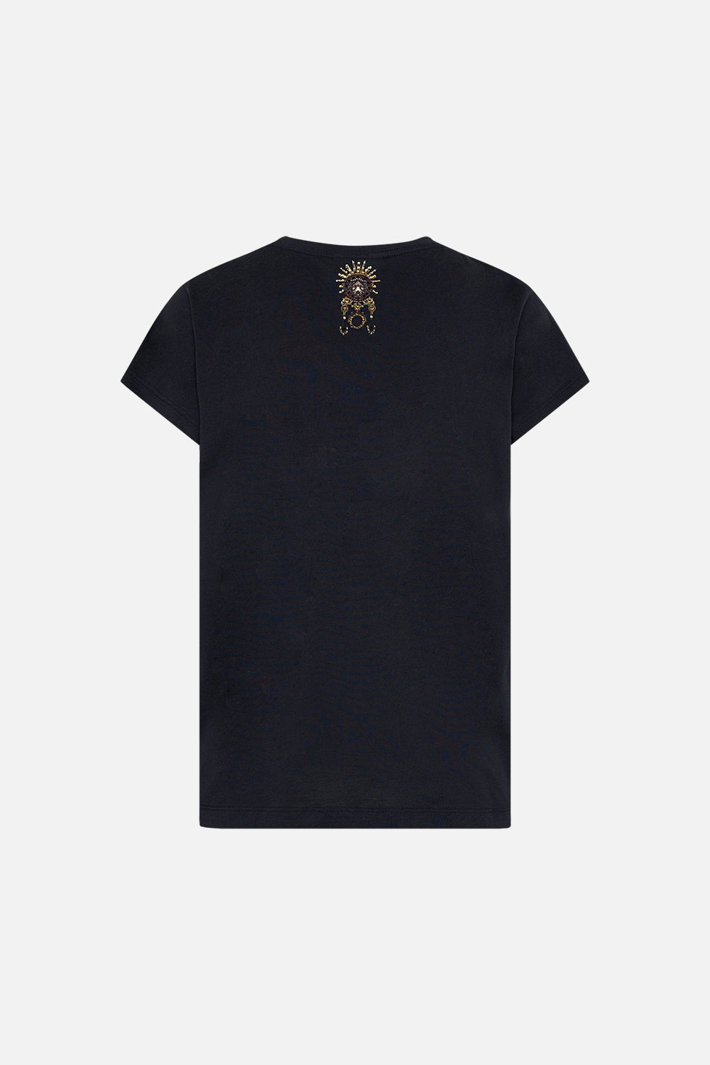 Back product view of CAMILLA black graphic tee in Lions Mane print