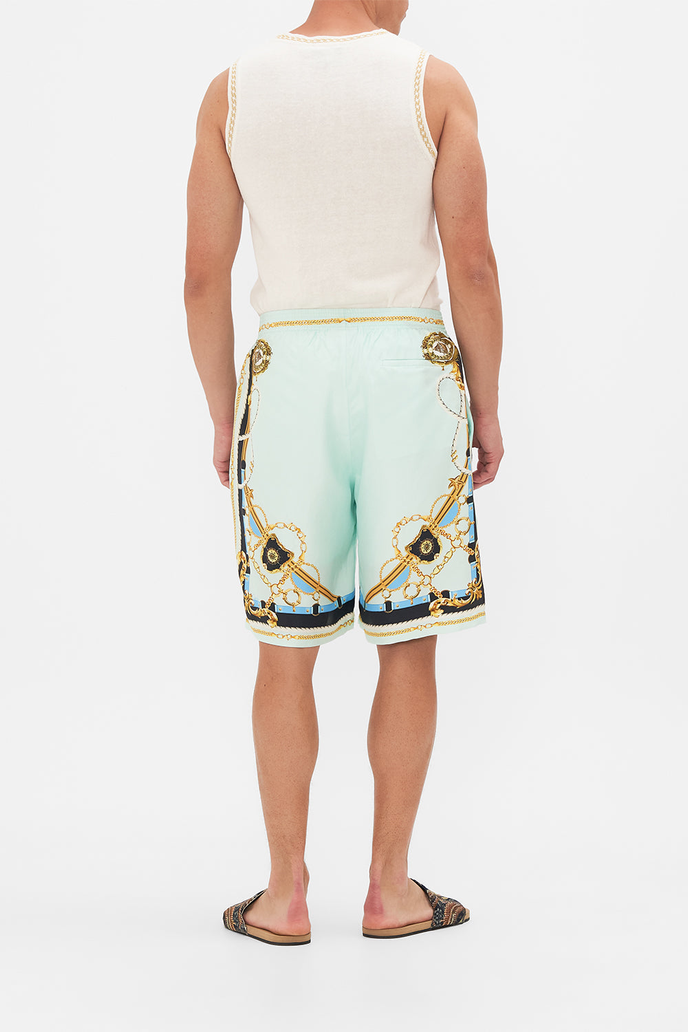 The CAMILLA SHAPED WAISTBAND DRESS WITH GATHERED SLEEVES LADY OF THE MOON in our  print.