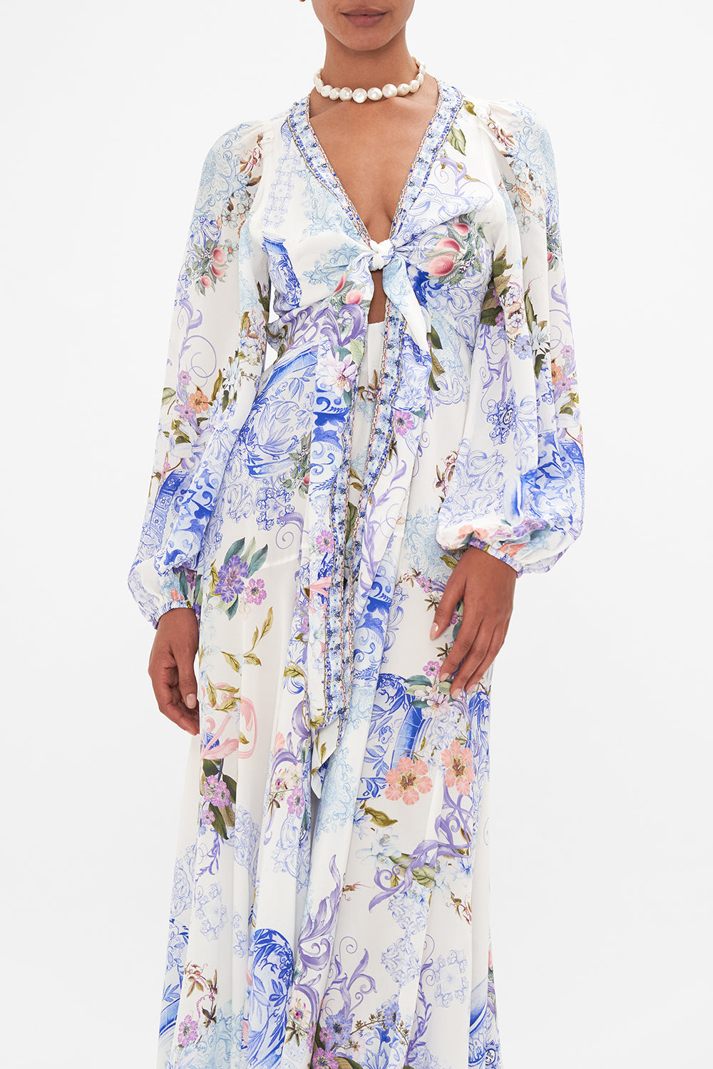 WRAP TIE DRESS WITH BLOUSON SLEEVE PAINT ME POSITANO