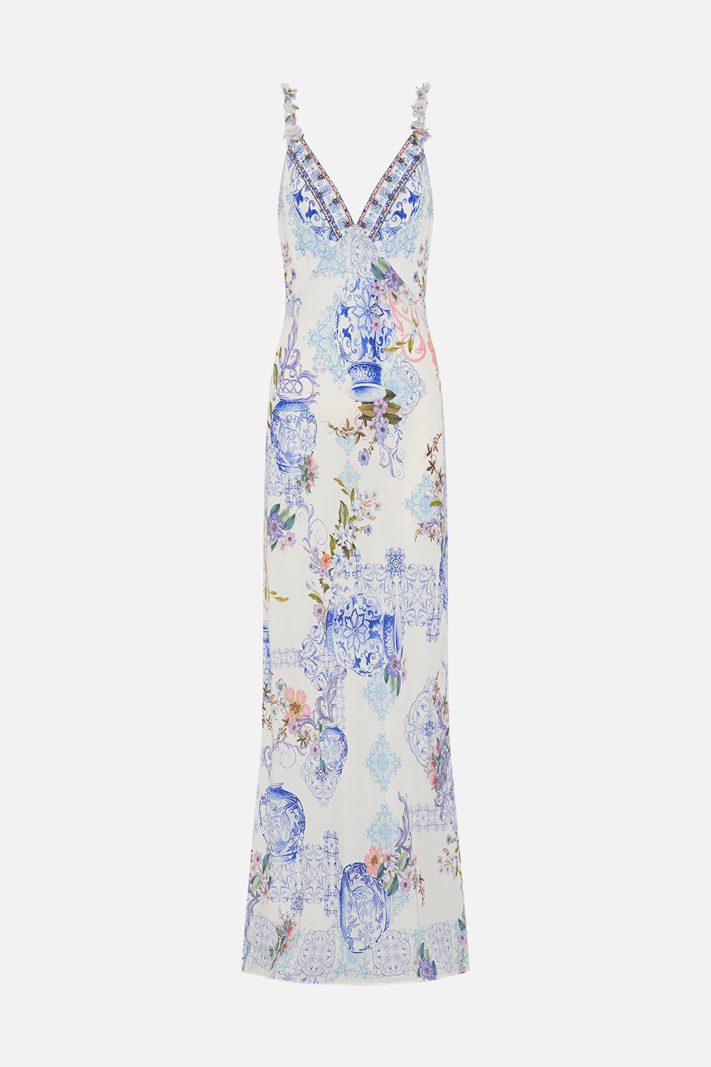 V NECK FULL LENGTH BIAS SLIP DRESS PAINT ME POSITANO