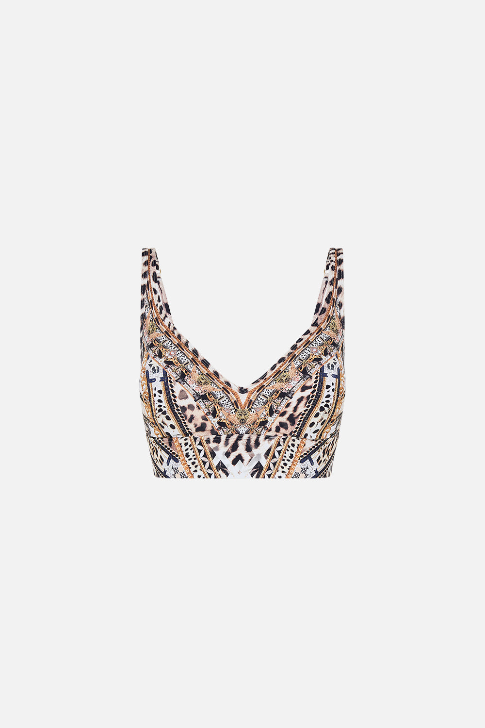 Product view of CAMILLA animal print active crop top in Mosaic Muse