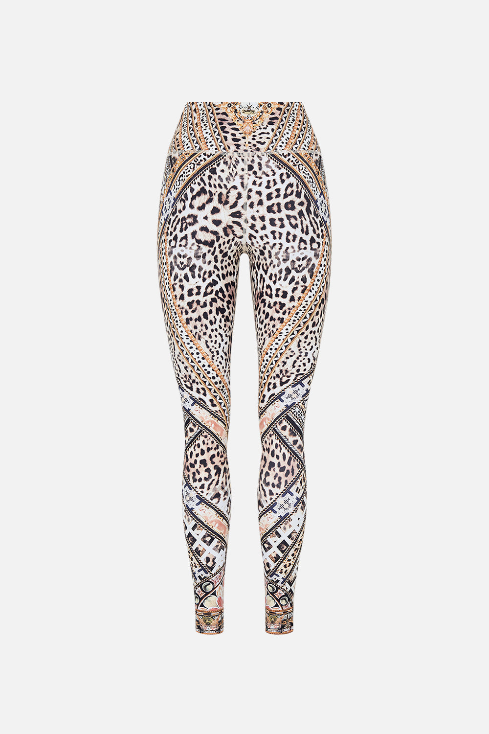Style view of model wearing CAMILLA animal print leggings in Mosaic Muse