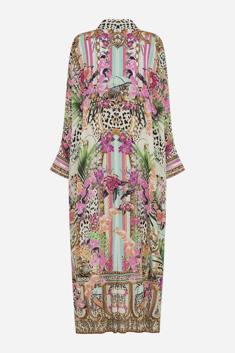 Video of model wearing CAMILLA silk kaftan in Dear Amore Mio print