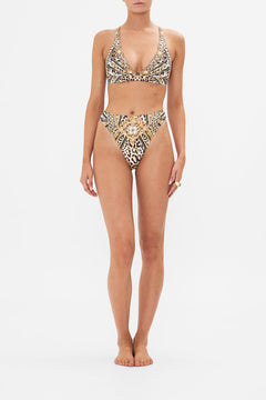 Front view of model wearing CAMILLA swim animal print bikini bottom in Mosaic Muse