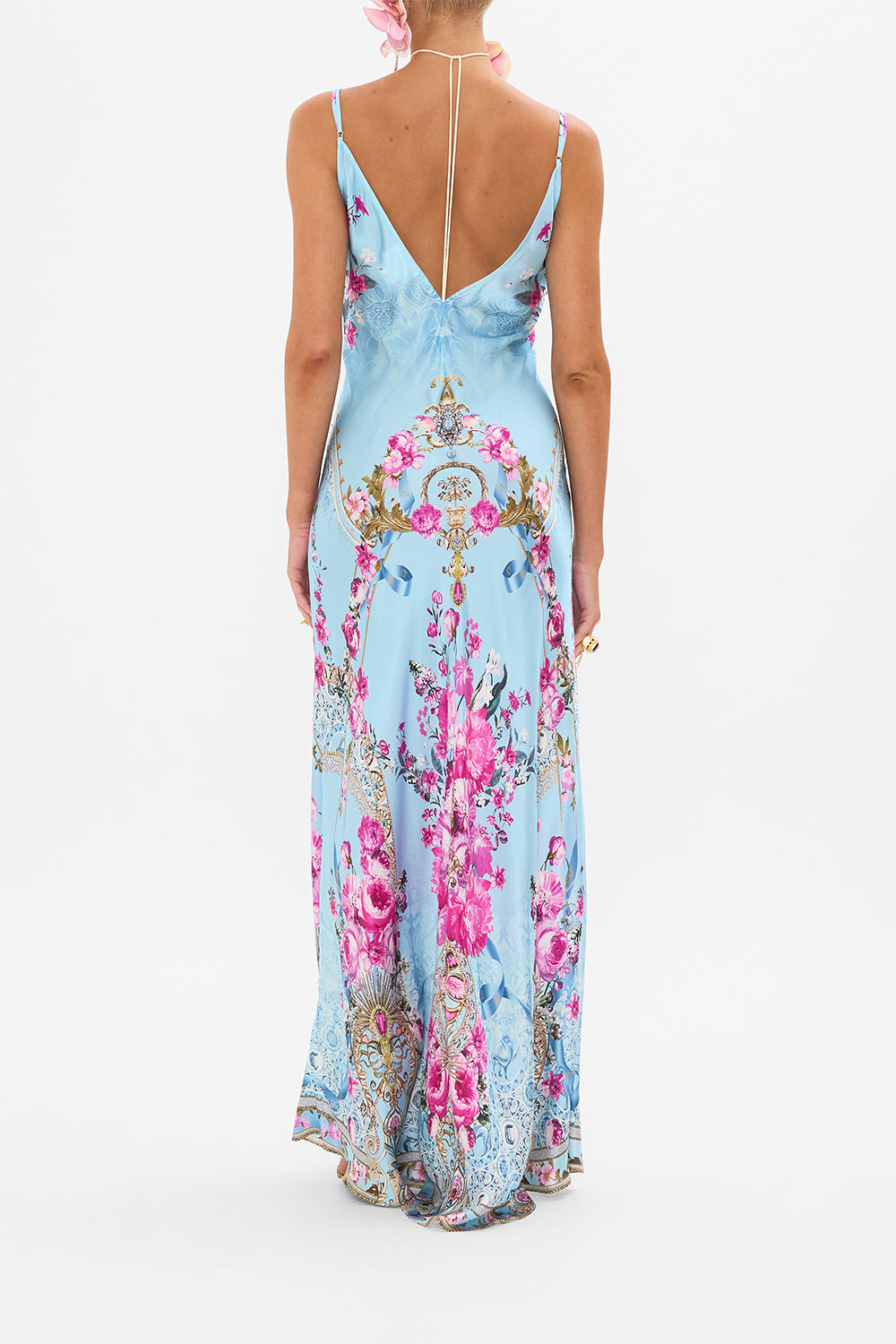 CAMILLA silk slip dress in Down The Garden Path print