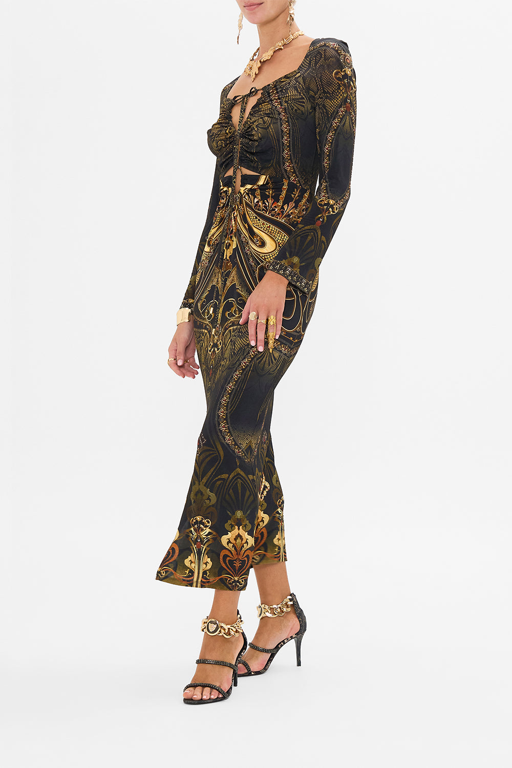 CAMILLA cut out jersey dress in Nouveau Noir print