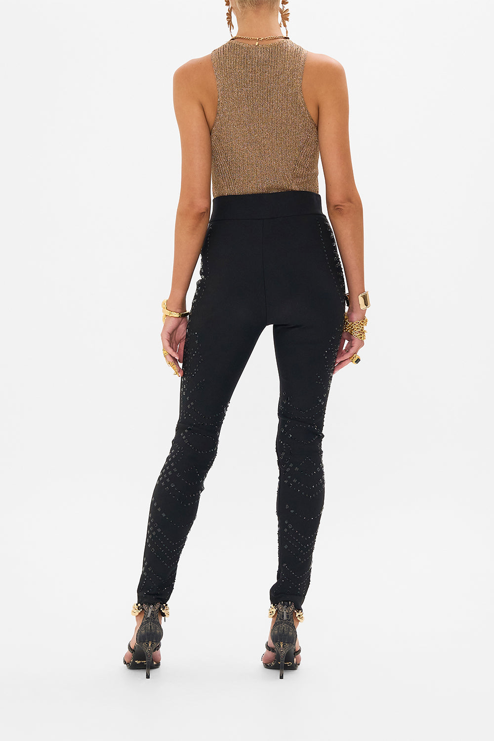 CAMILLA black ponte pant in Nouveau Noir print