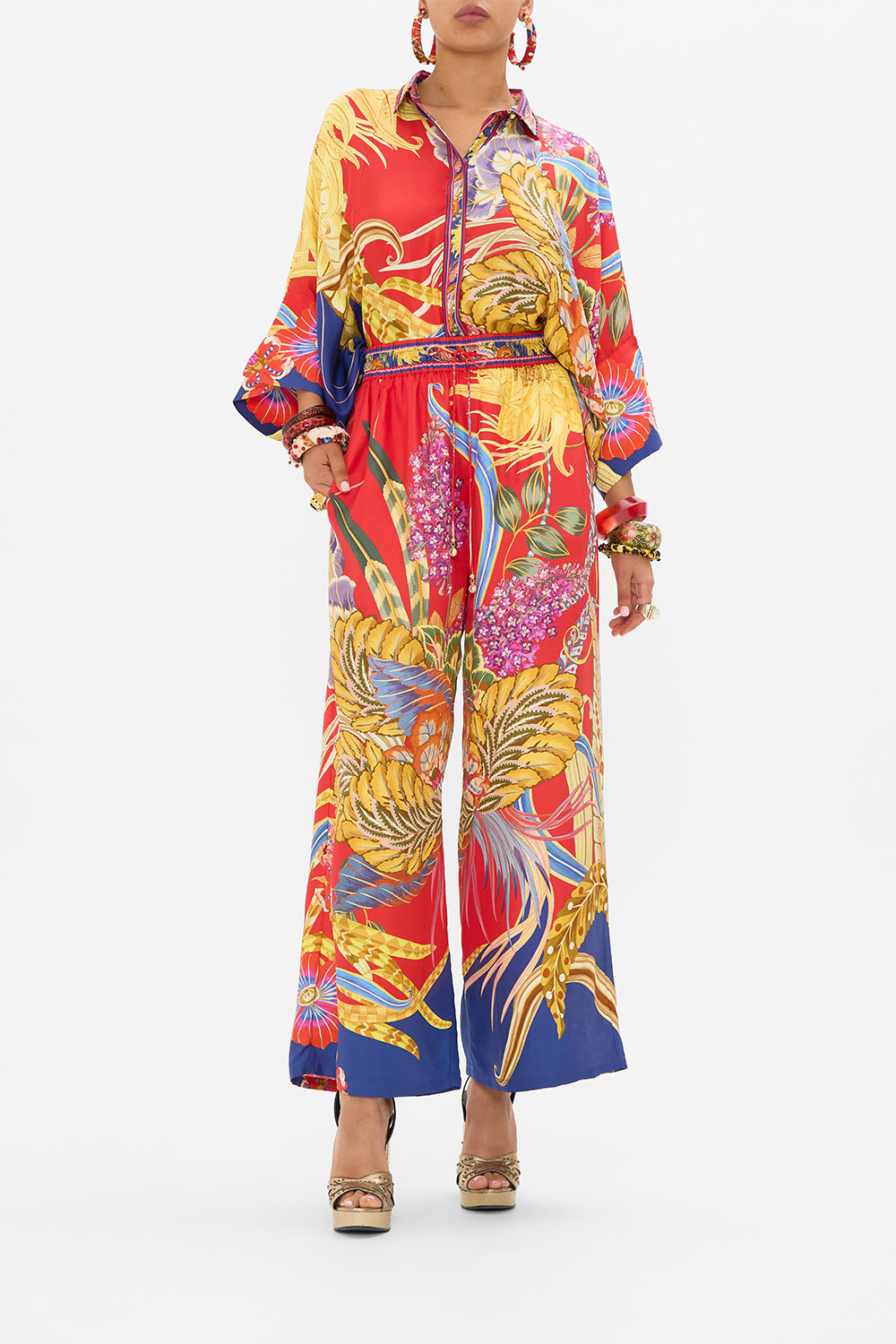 The CAMILLA V-NECK BLOUSON SLEEVE BLOUSE DELFT DYNASTY in our  print.