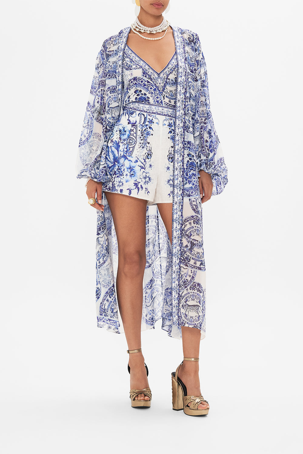 Back view CAMILLA deisgner shorts in Glaze and Graze print