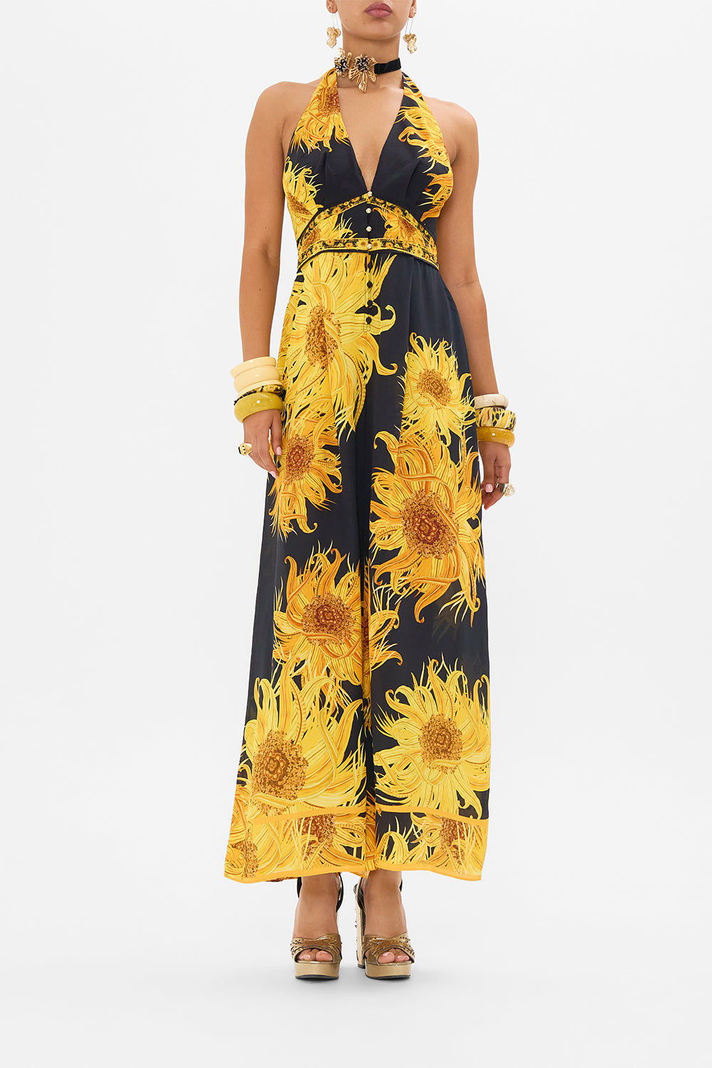 CAMILLA halter jumpsuit in Make Me Your Masterpiece print