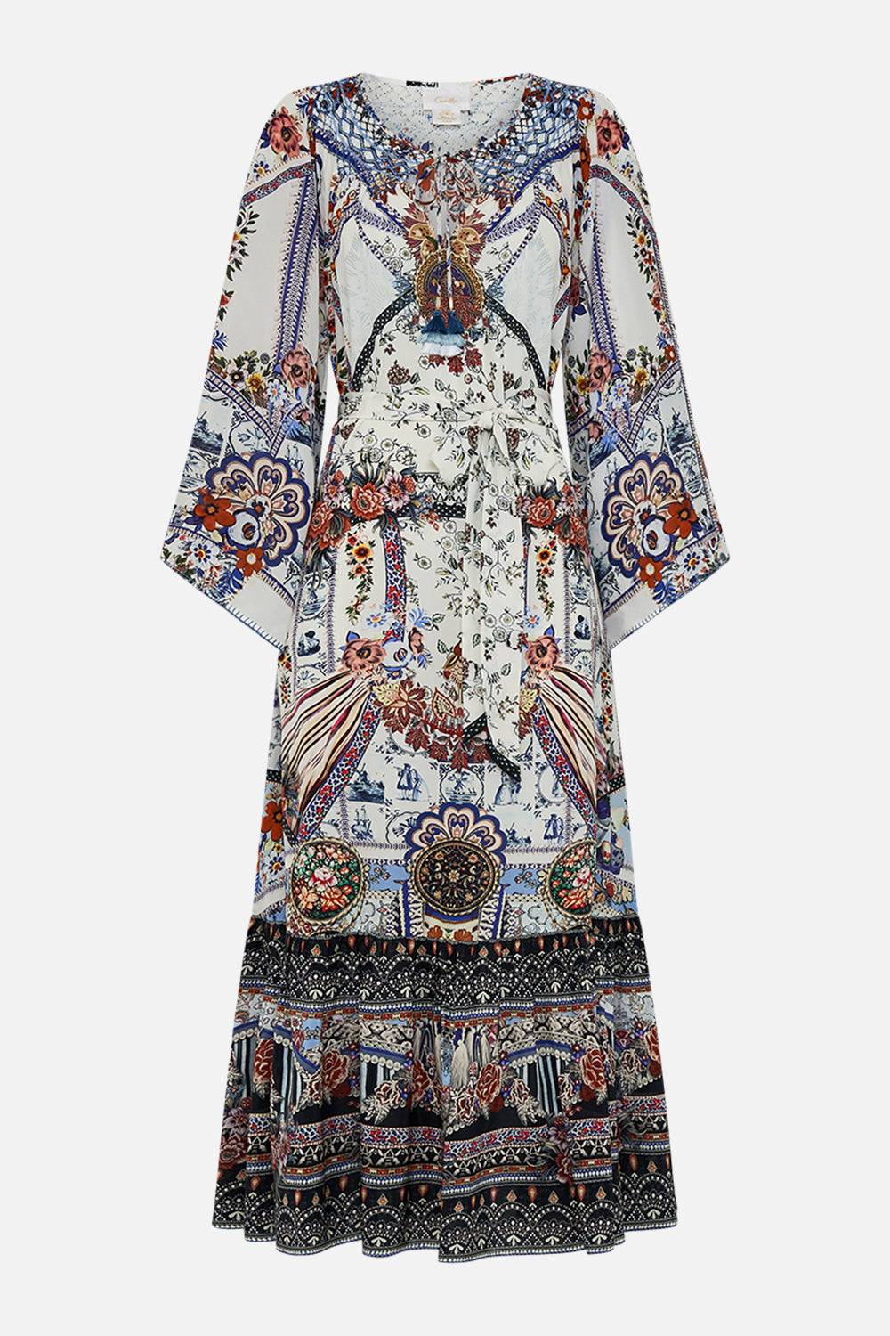 CAMILLA silk dress in My Folk Art Heart print