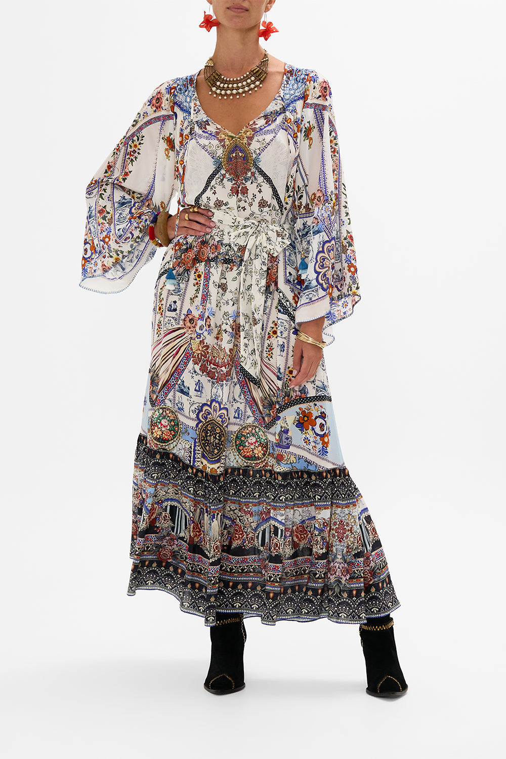 CAMILLA silk dress in My Folk Art Heart print