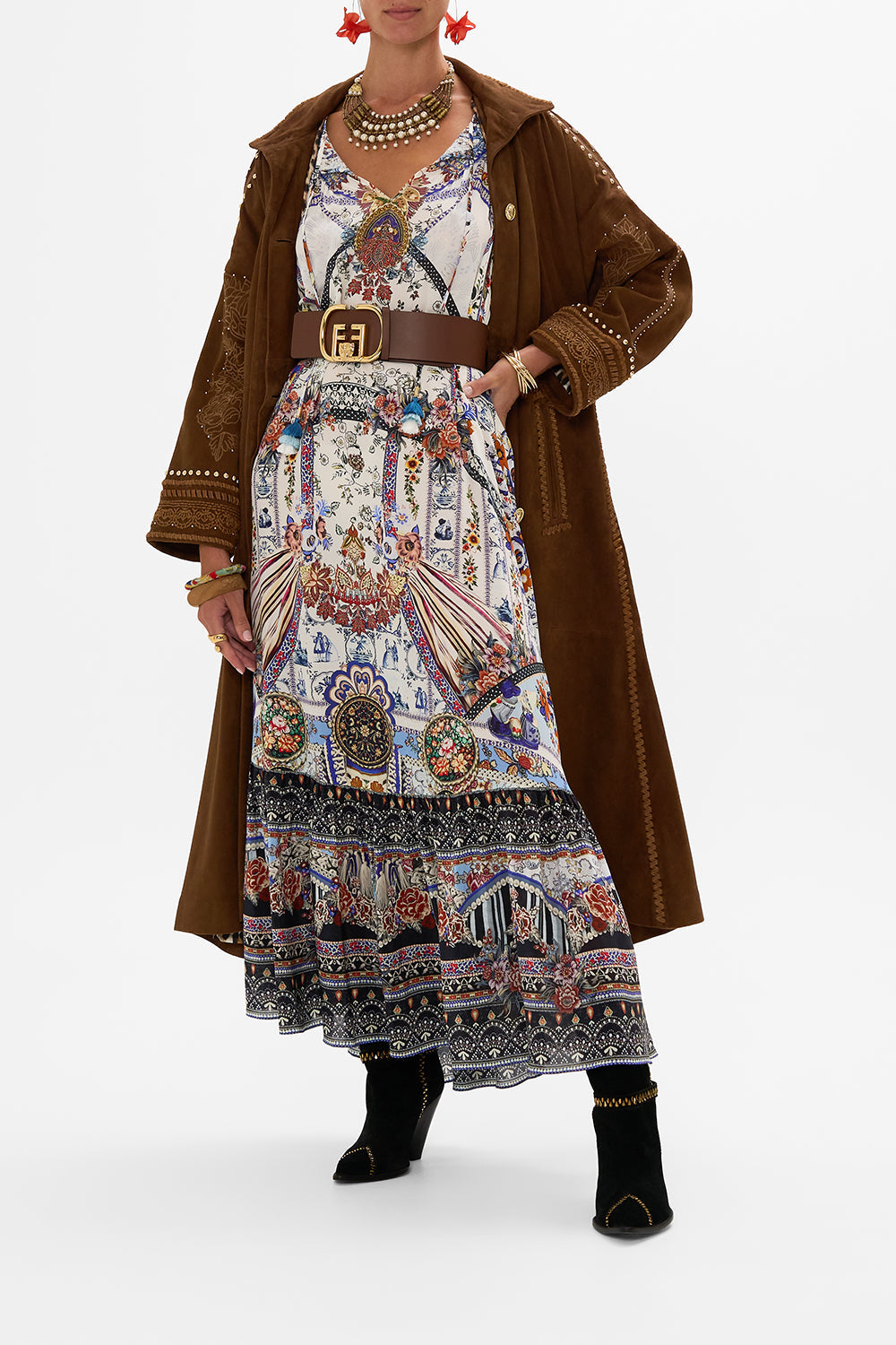 CAMILLA silk dress in My Folk Art Heart print