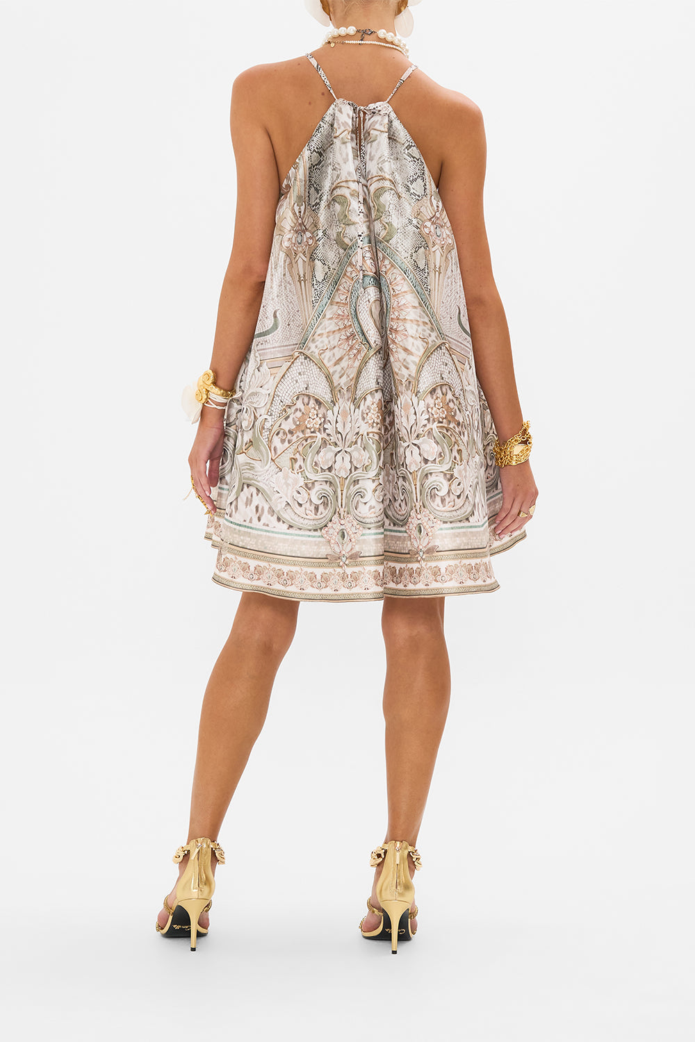 CAMILLA mini dress in Ivory Tower Tales oprint