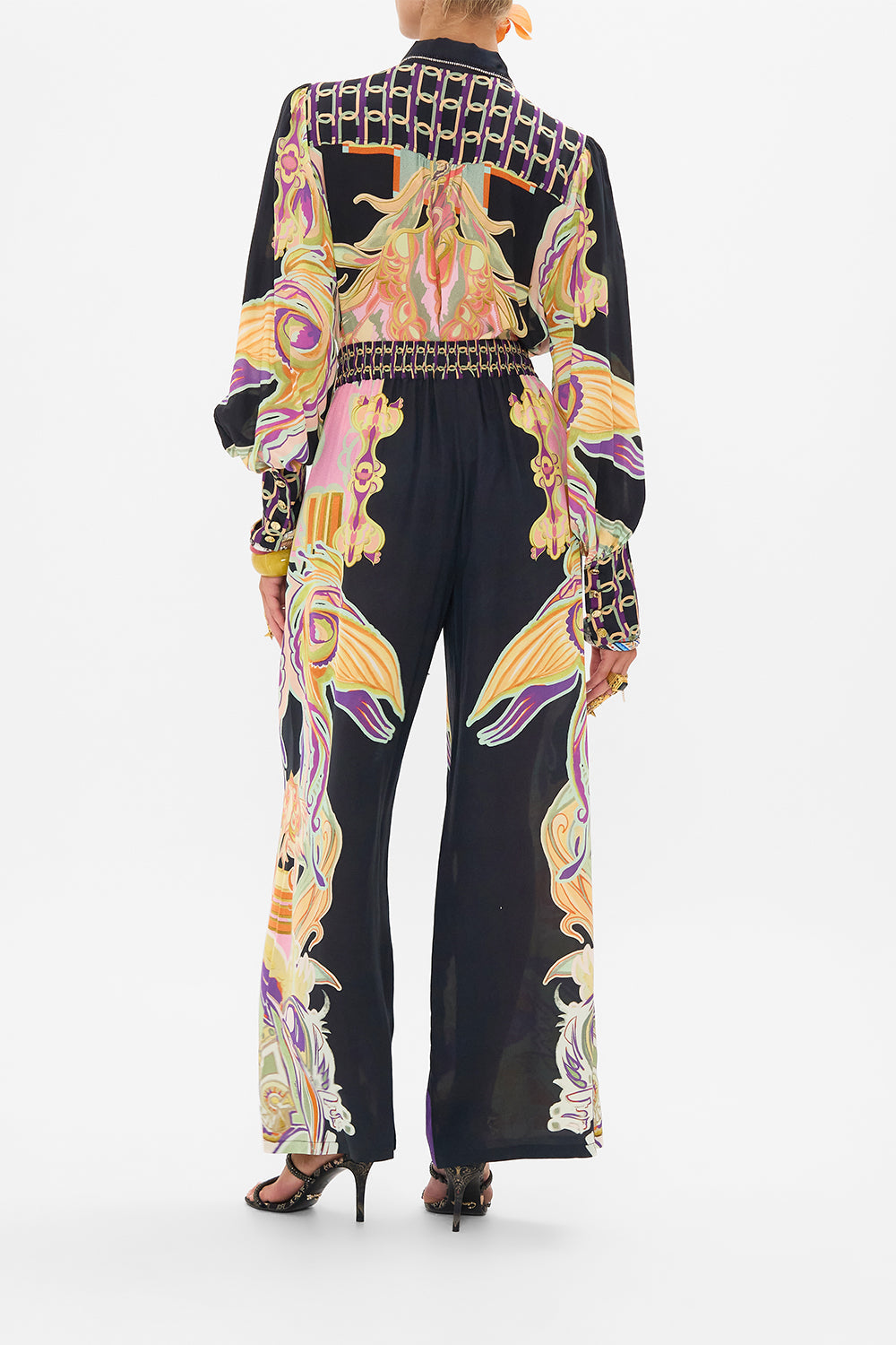 The CAMILLA V NECK BIAS SLIP TEA WITH TUSCHINSKI in our  print.