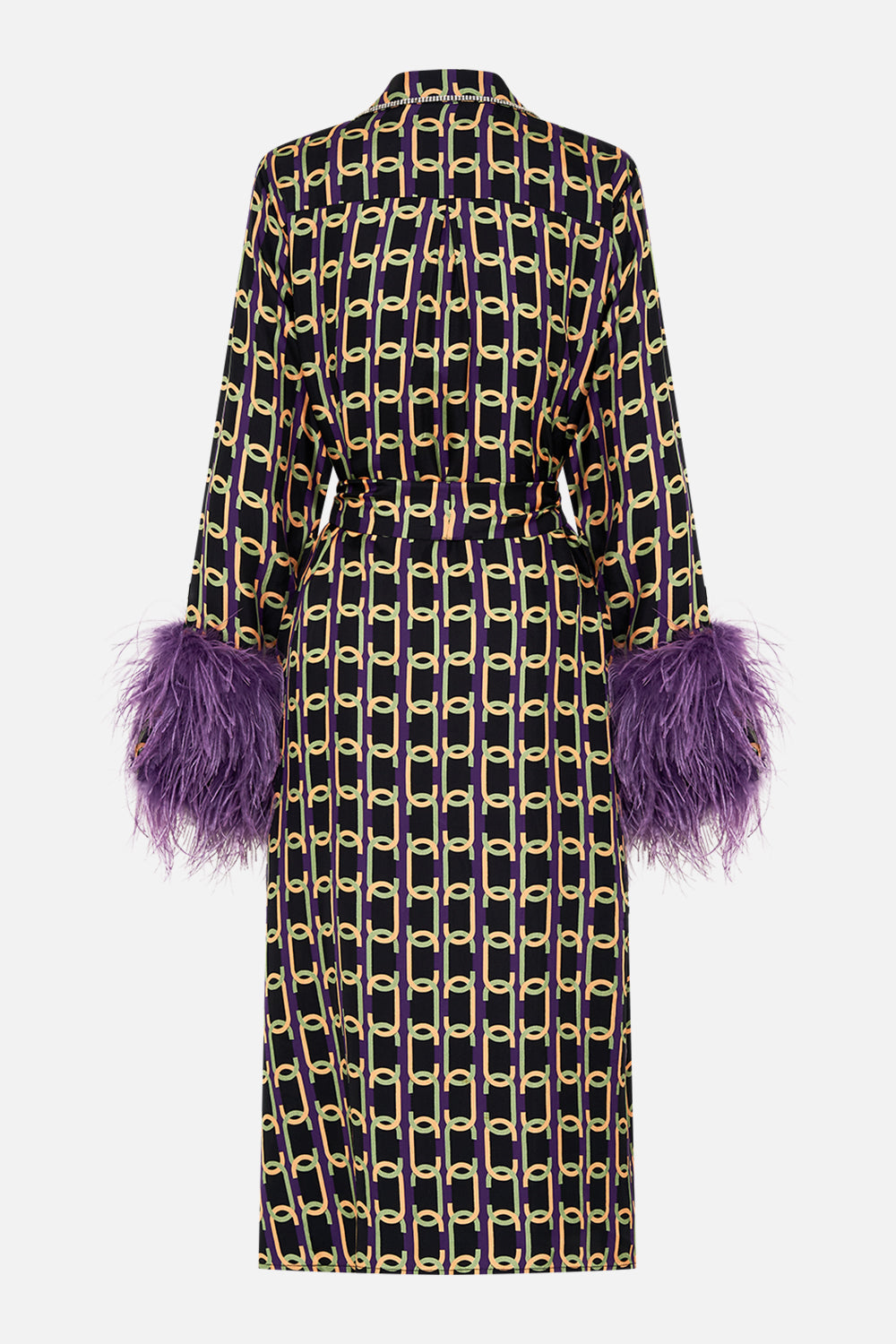 The CAMILLA CURVED WAISTBAND SHORT DRESS NOUVEAU NOIR in our  print.