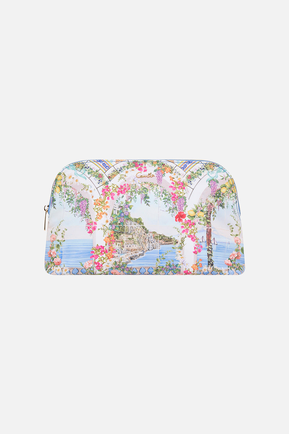 Product view of CAMILLA large cosmetic case in Amlfi Amore print