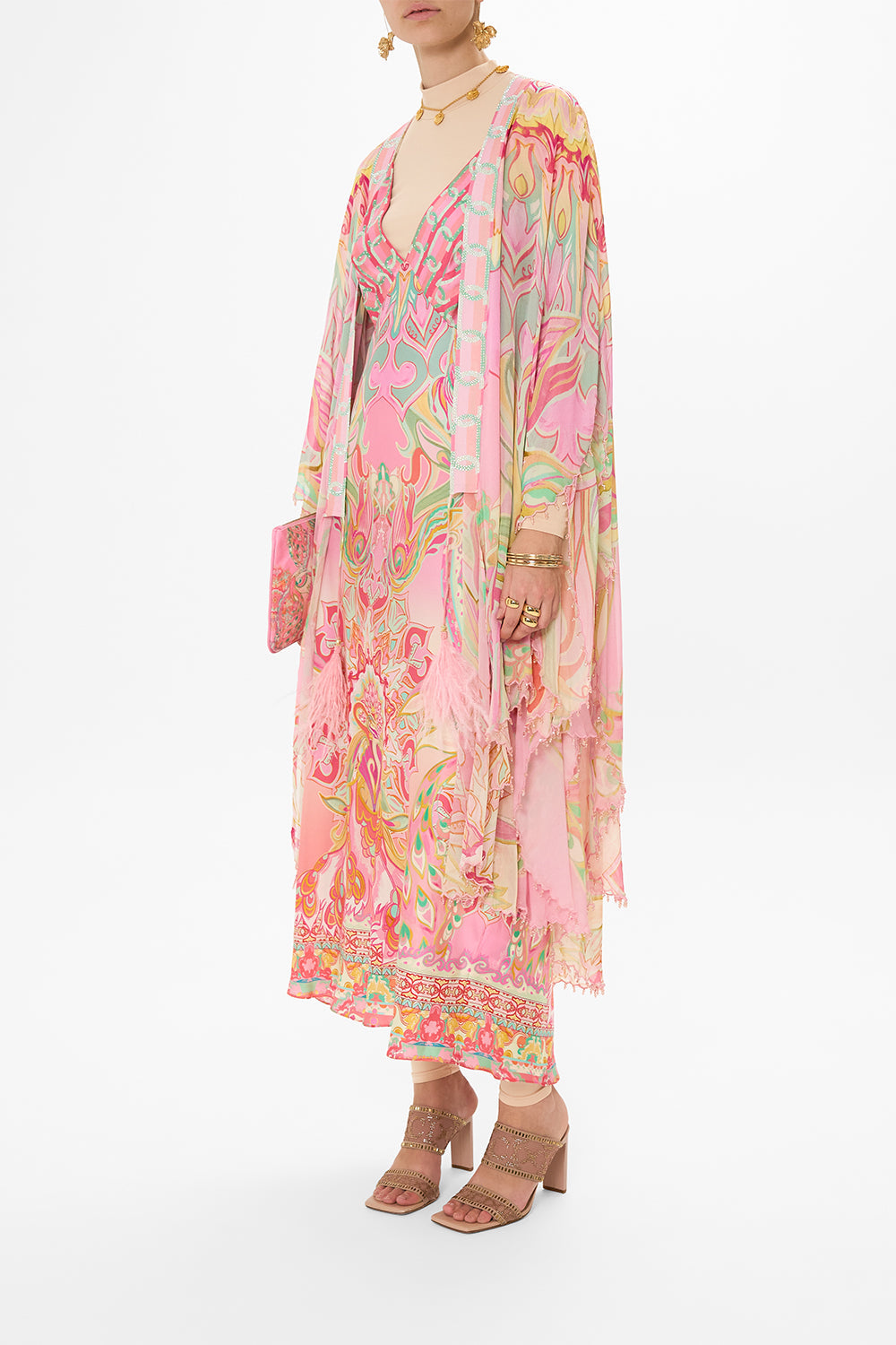 CAMILLA silk bias slip dress in Tea With Tuchinski print