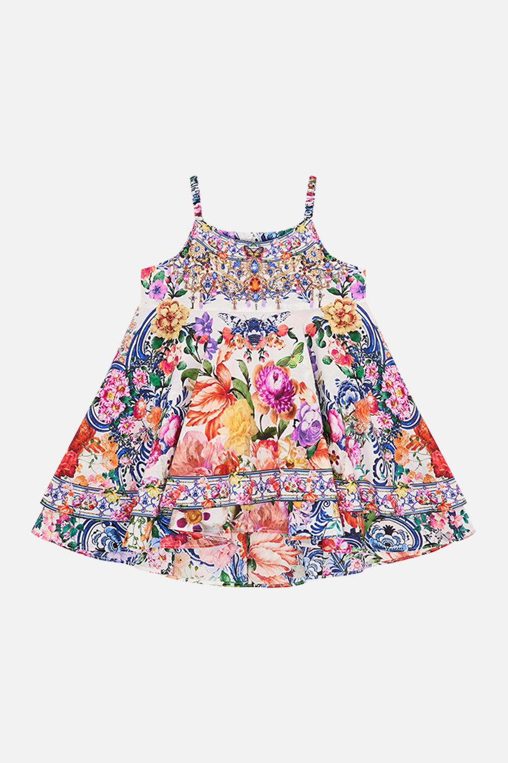 Front product view of zMilla By CAMILLA babies ruffle dress in Dutch is Life print