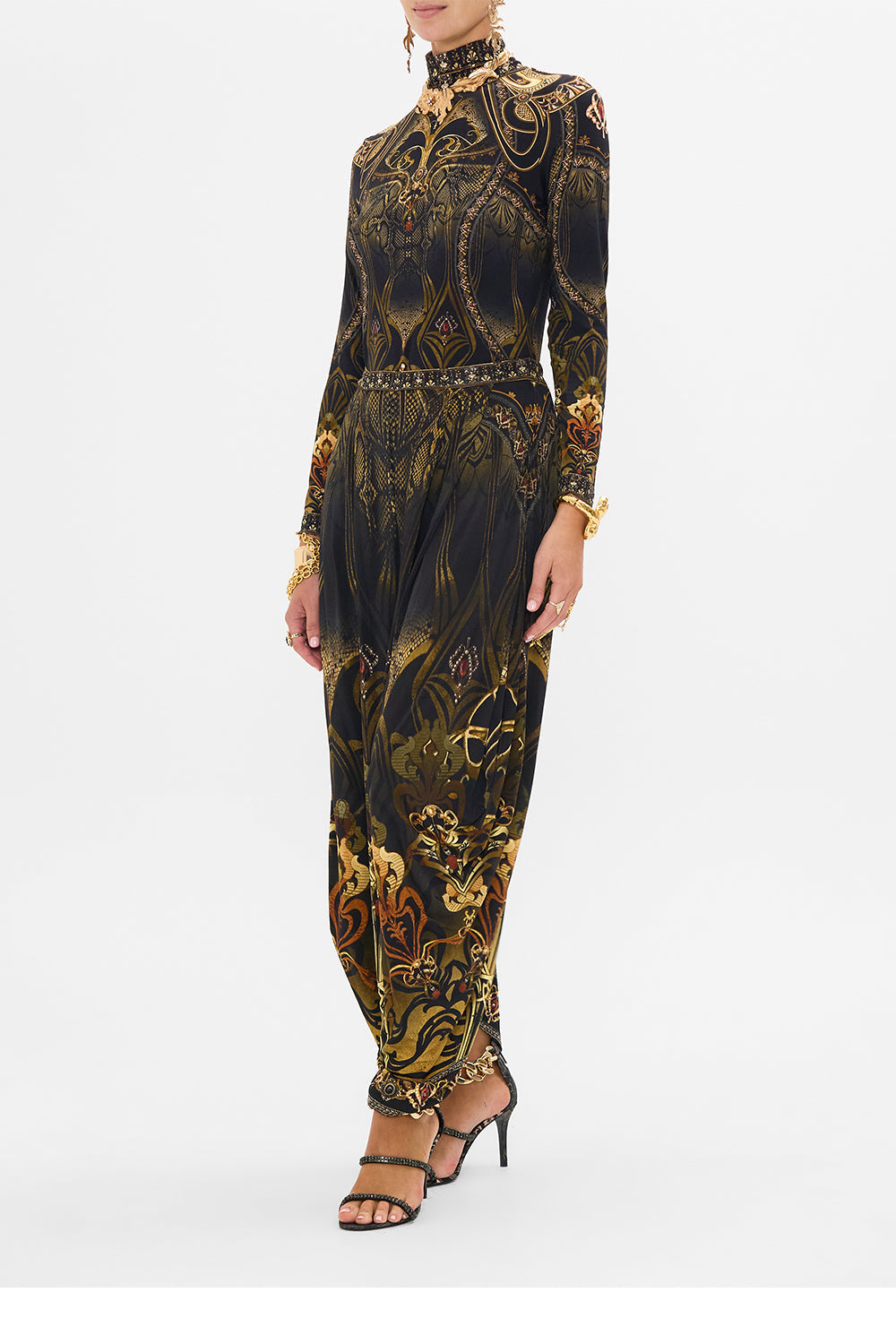 CAMILLA jersey turtleneck in Nouveau Noir print