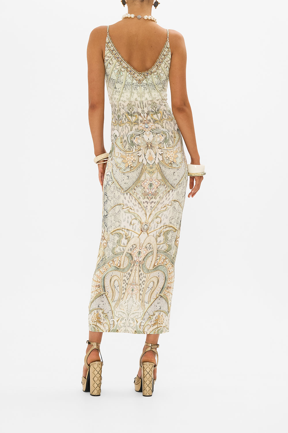 CAMILLA jersey dress with twist in Ivory Tower Tales print