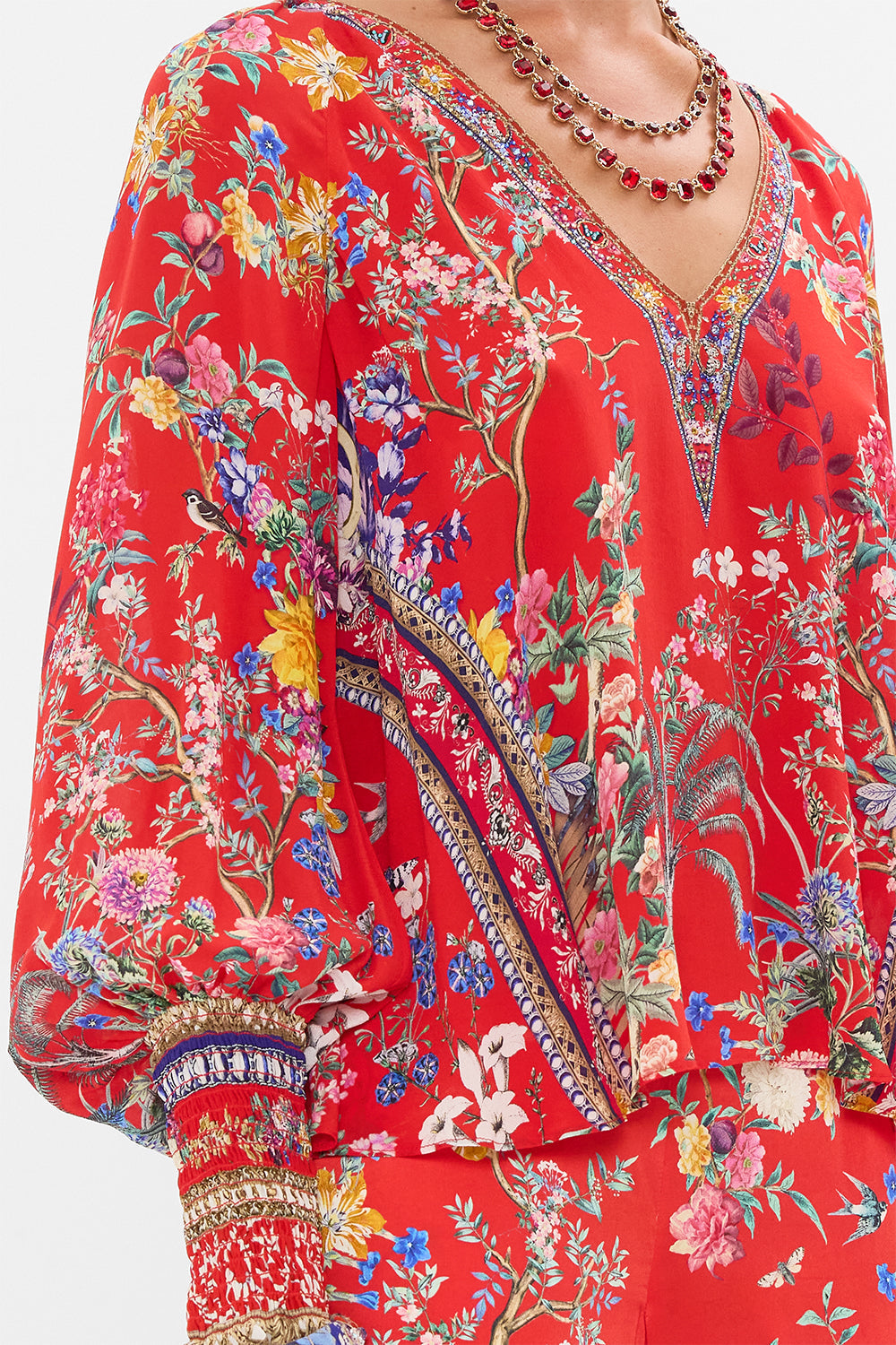 CAMILLA floral print silk blouse in The Summer Palace print