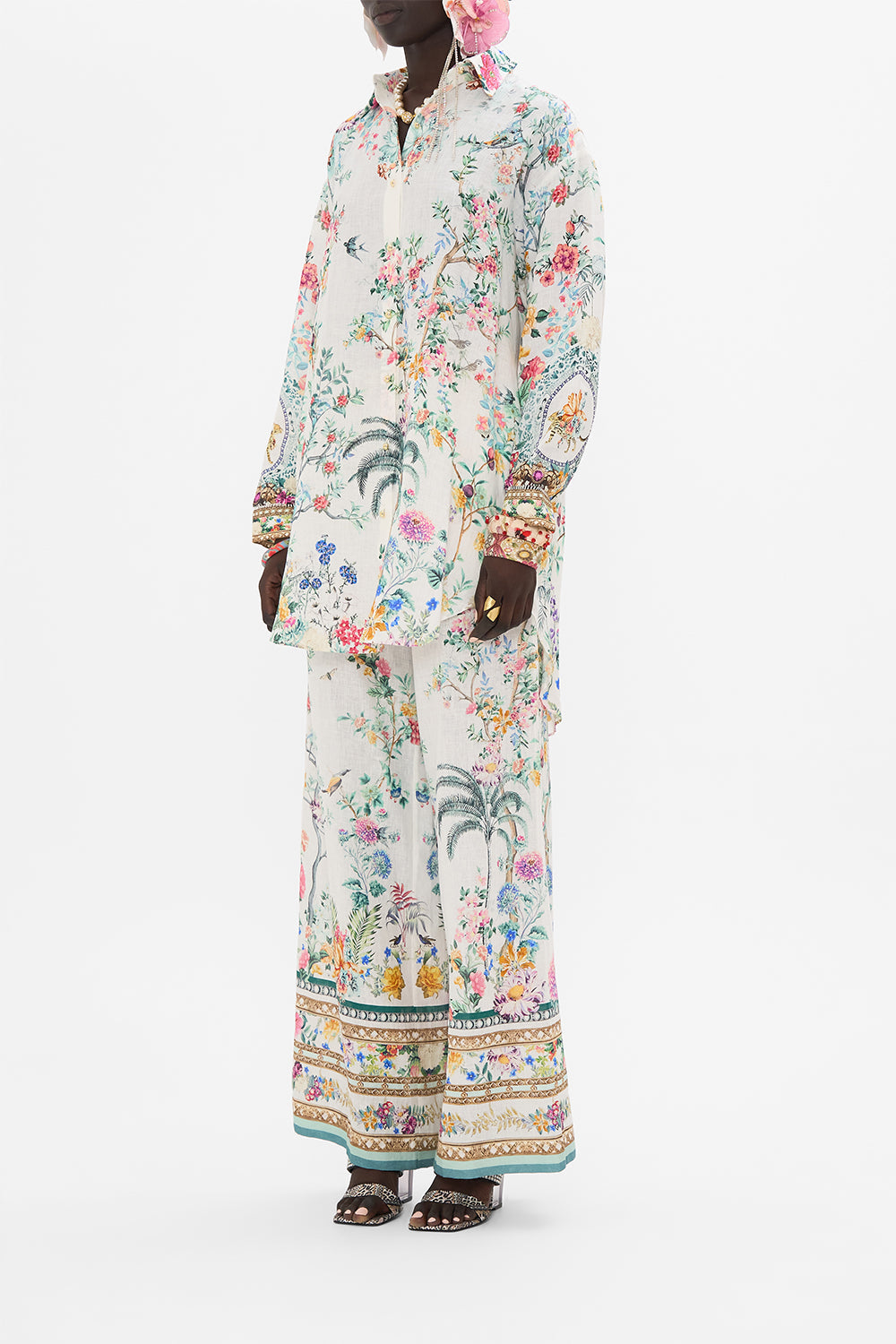 CAMILLA silk tunic in Plumes and Parterres print