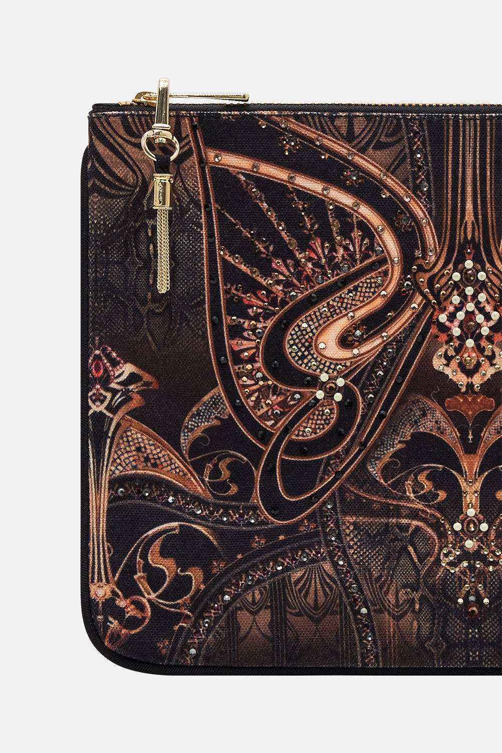 CAMILLA clutch bag in Nouveau Noir print