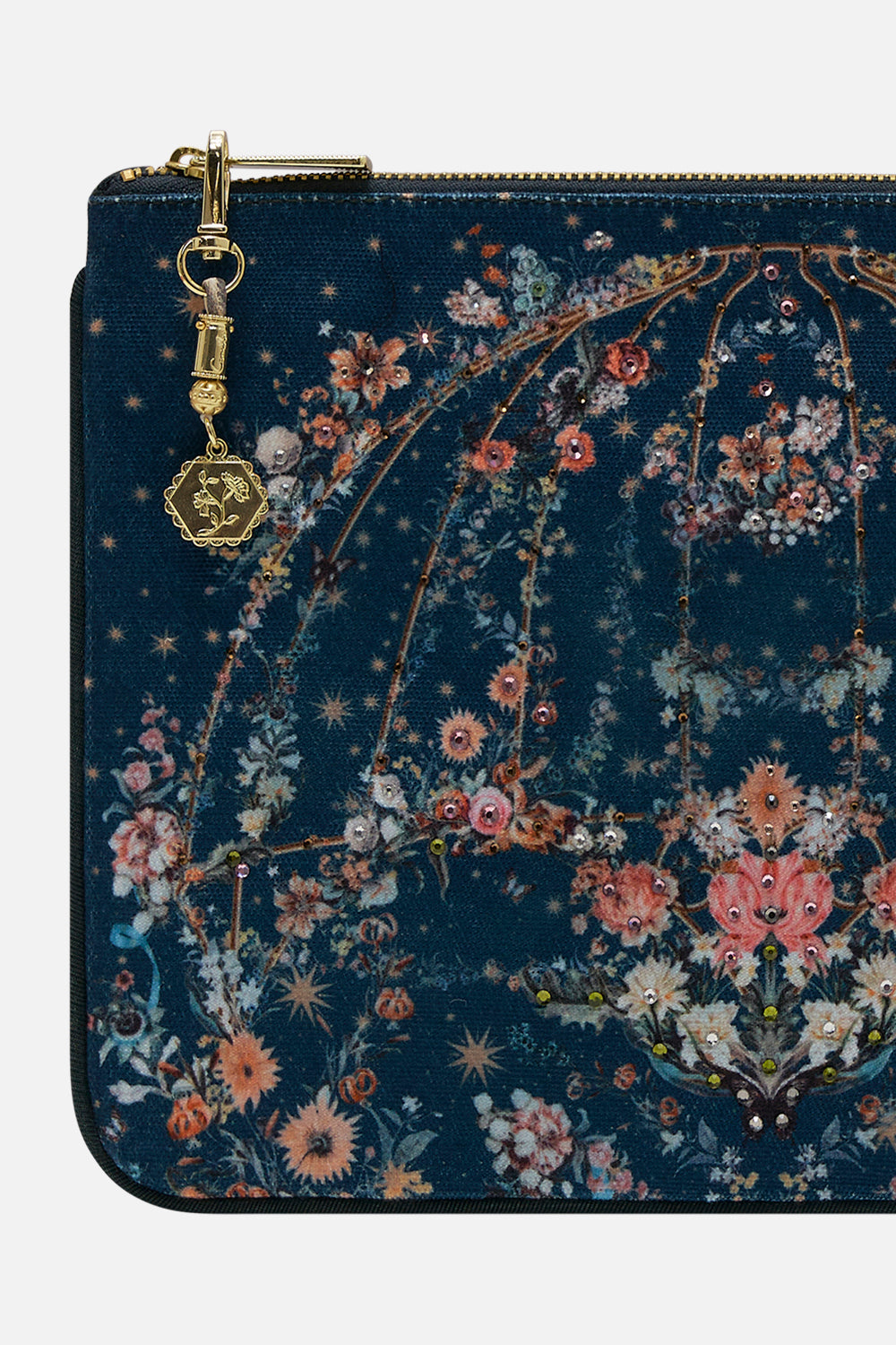 CAMILLA clutch bag in She Who Wears The Crown print