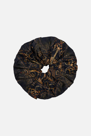 CAMILLA silk scrunchie in Nouveau Noir print