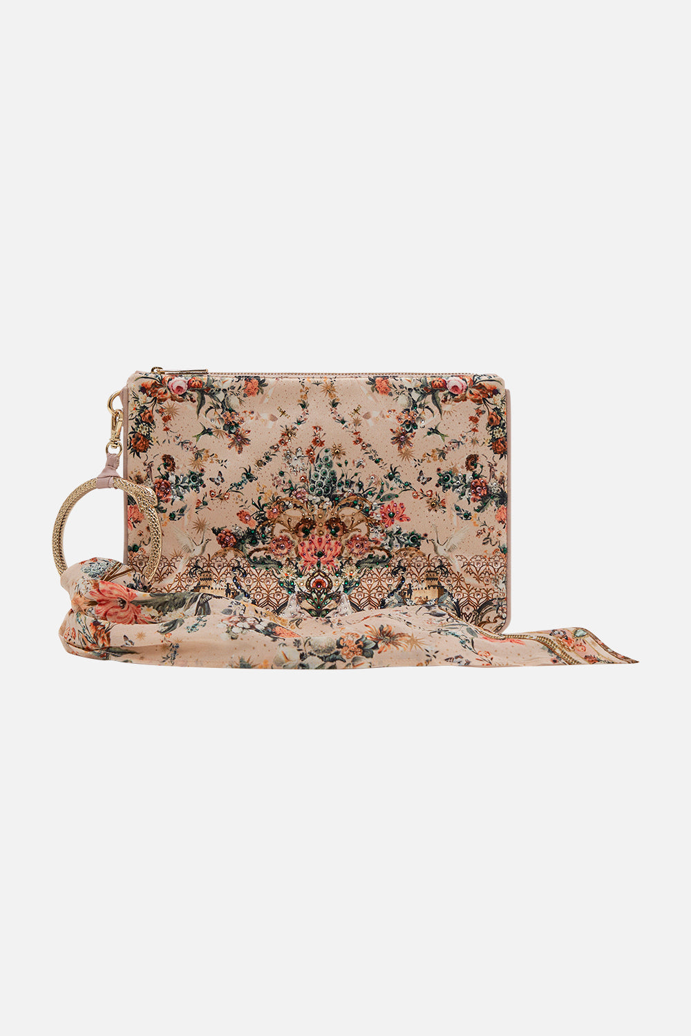 CAMILLA silk clutch in Rose Garden Revolution print