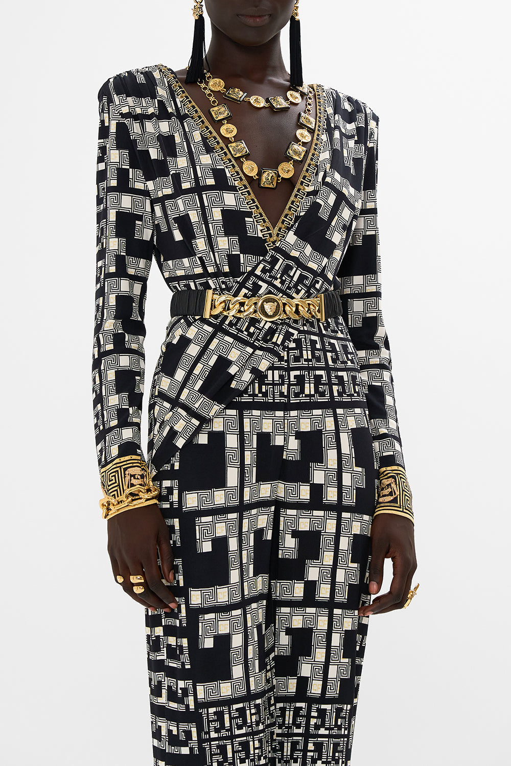 LEOPARD BUTTON ELASTIC BELT SOLID BLACK