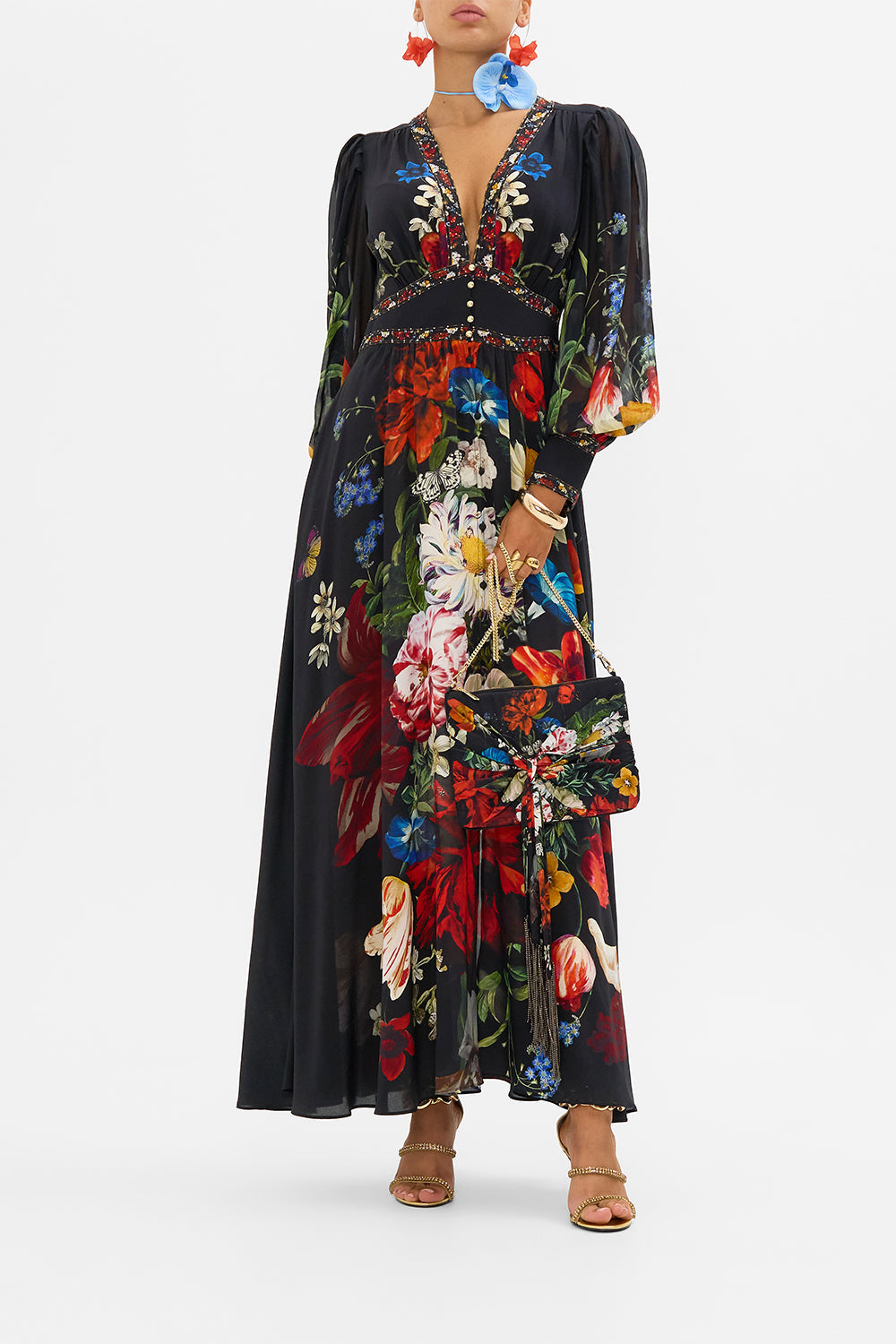 CAMILLA silk clutch in A Still Life print