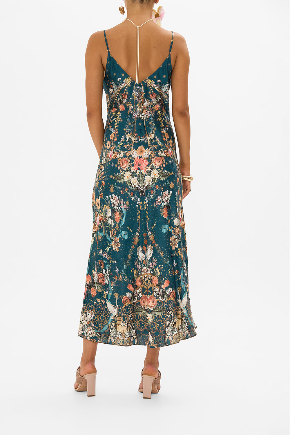 CAMILLA silk slip dress in She Who Wears The Crown print