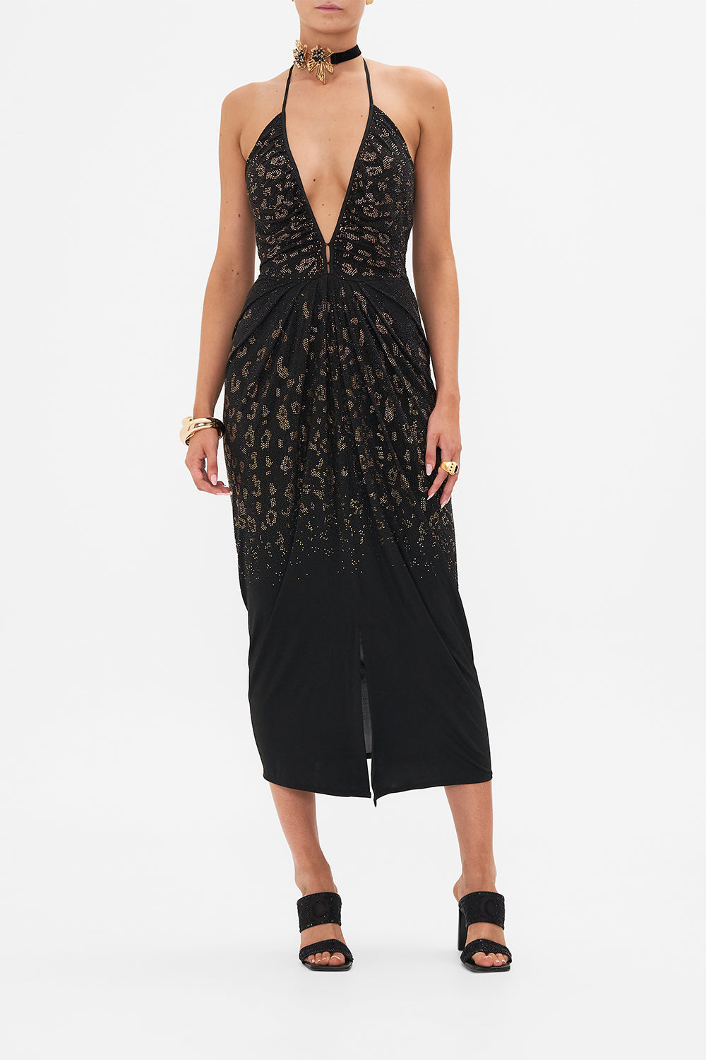 V Neck Gathered Jersey Dress - Black| CAMILLA EU CAMILLA UK V Neck Gathered Jersey Dress - Black| CAMILLA EU CAMILLA UK