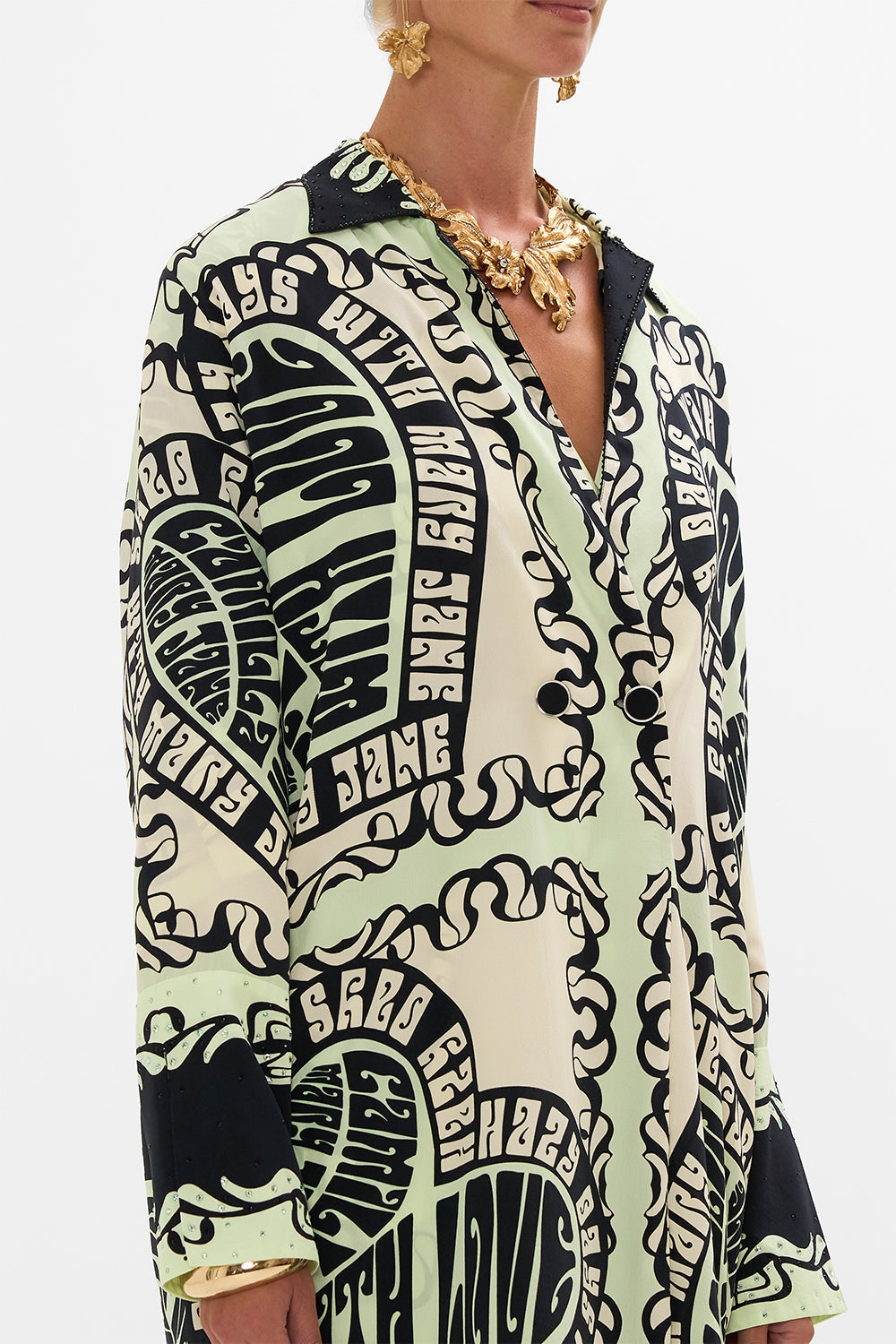 CAMILLA split cuff coat in Double Dutch print