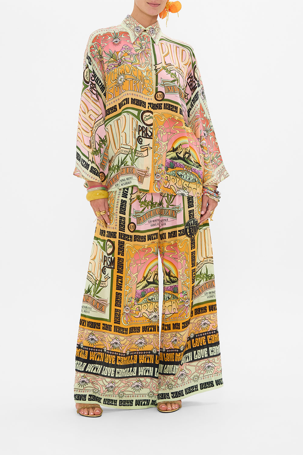 CAMILLA  sillk blouse in Lets Chase Rainbows print