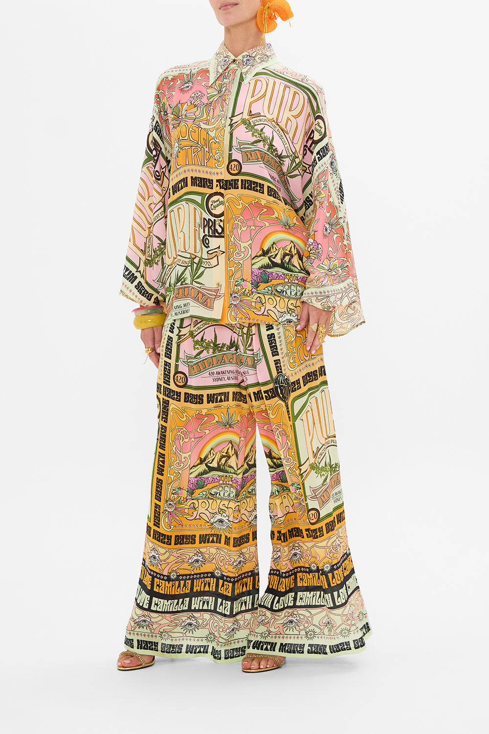 CAMILLA  sillk blouse in Lets Chase Rainbows print