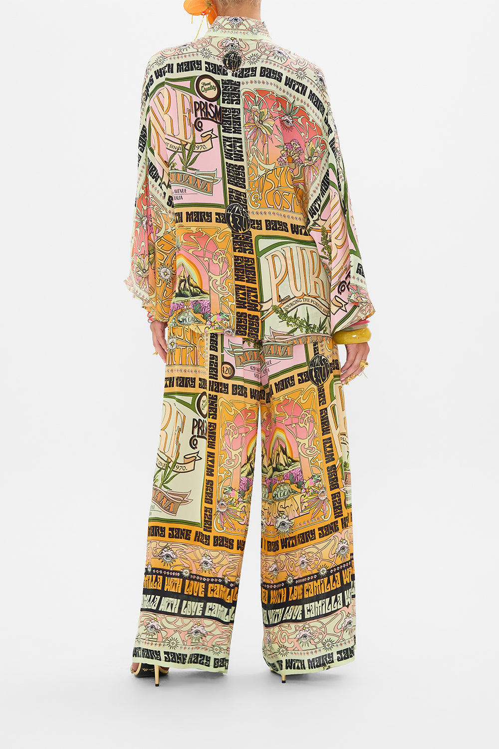 CAMILLA  sillk blouse in Lets Chase Rainbows print