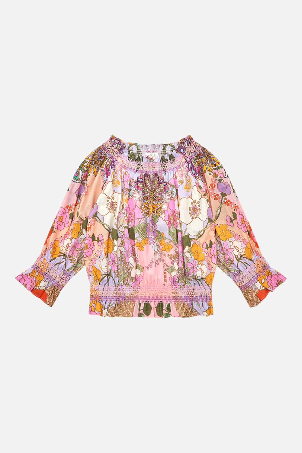 Milla by CAMILLA kids pink floral off the shoulder top in Clever Clogs print