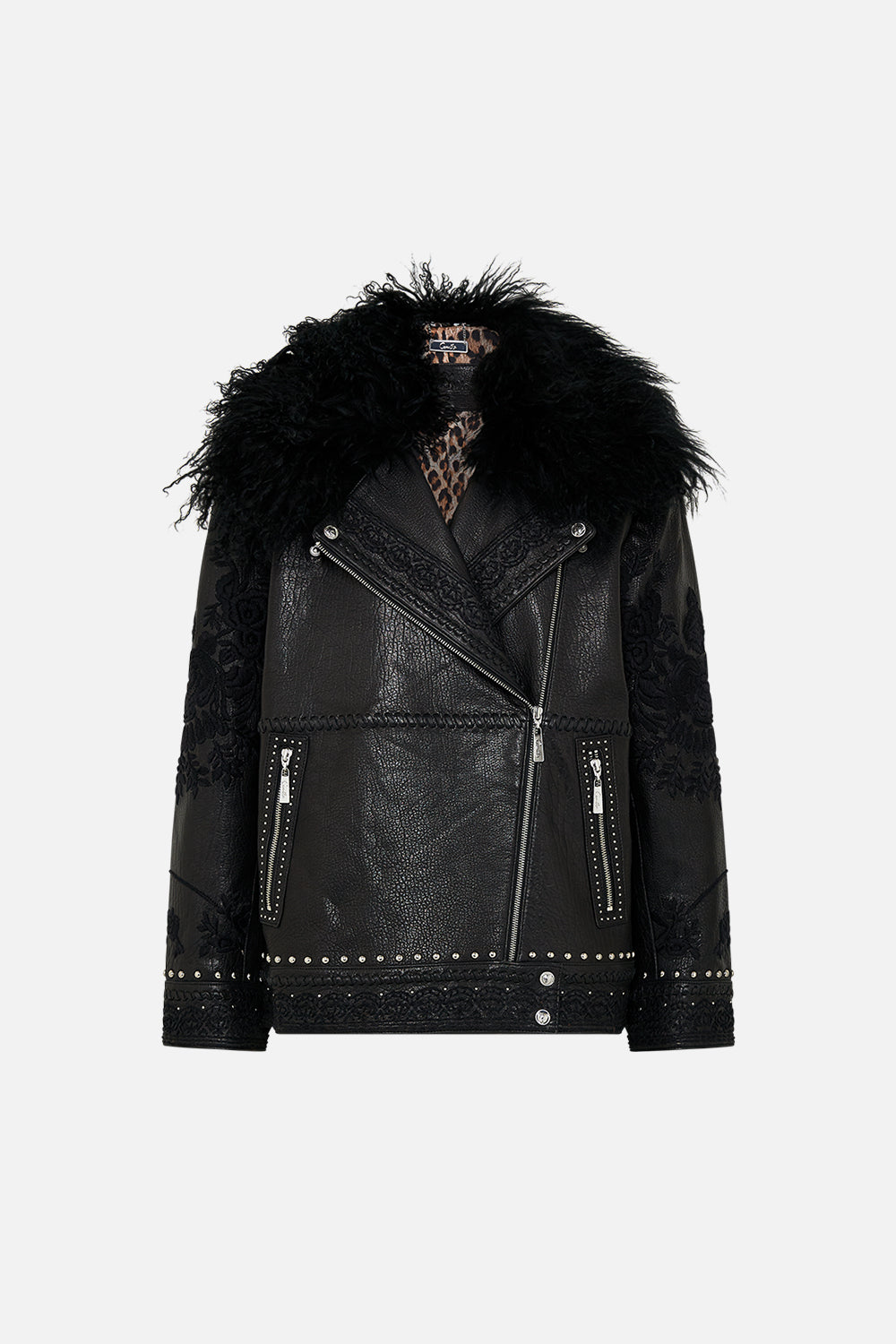 CAMILLA leather biker jacket in Volendam Dolls print